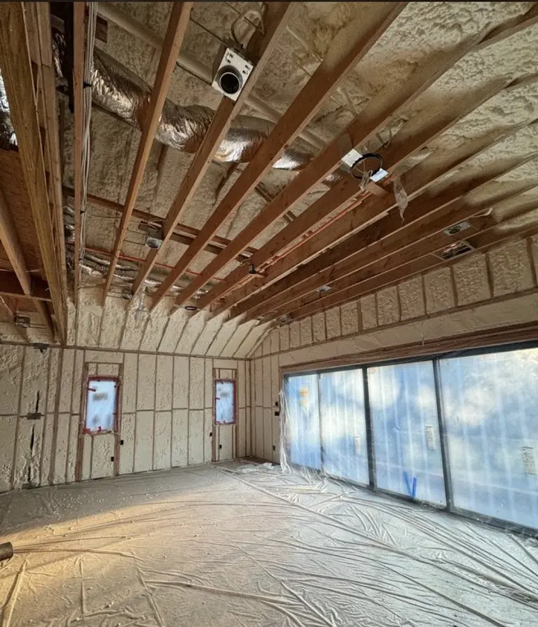 Interior walls and ceiling insulated with spray foam during new construction in Cimarron Hills